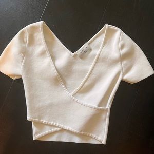 Babaton Sculpt Knit White Criscross Crop Top